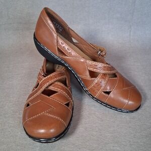 Clarks Collection Ashland Spin Q Tan Leather Mary Jane Comfort Shoes Women's 7.5